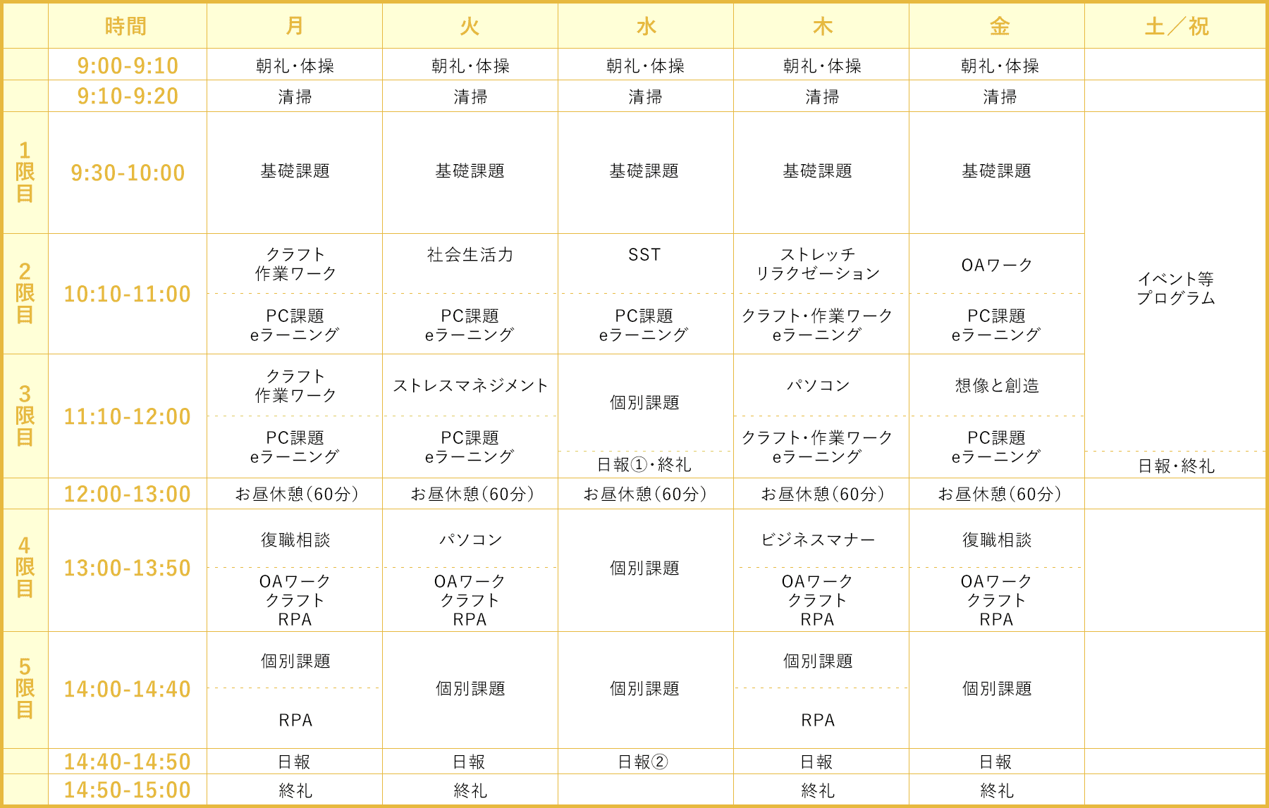 週間スケジュール例
